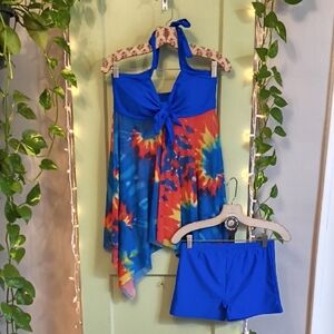 Women's Summer Mae Two Piece Boy Short Bikini Tye Dye Electric Blue M